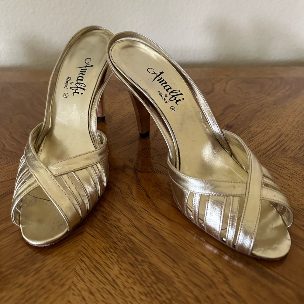 Vintage Sexy Slingback Gold Heel Sandals